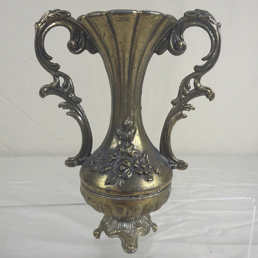 Vintage Made in Italy Ornate Metal Bud Vase Double Handle Floral 5" Decor
